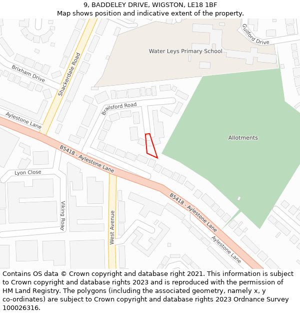 9, BADDELEY DRIVE, WIGSTON, LE18 1BF: Location map and indicative extent of plot
