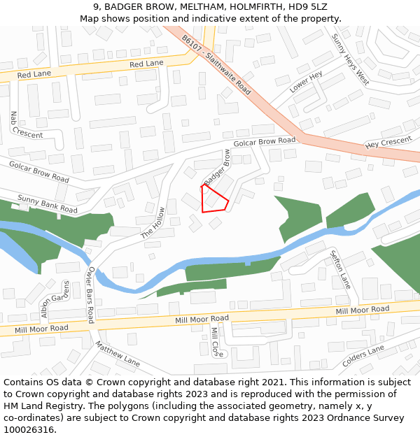 9, BADGER BROW, MELTHAM, HOLMFIRTH, HD9 5LZ: Location map and indicative extent of plot