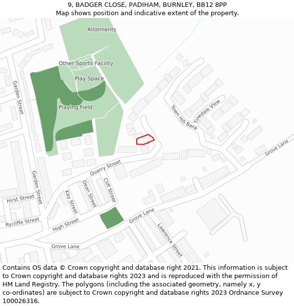 9, BADGER CLOSE, PADIHAM, BURNLEY, BB12 8PP: Location map and indicative extent of plot