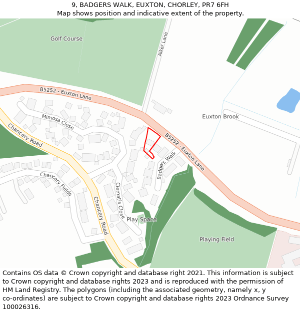 9, BADGERS WALK, EUXTON, CHORLEY, PR7 6FH: Location map and indicative extent of plot