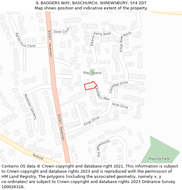 9, BADGERS WAY, BASCHURCH, SHREWSBURY, SY4 2DT: Location map and indicative extent of plot