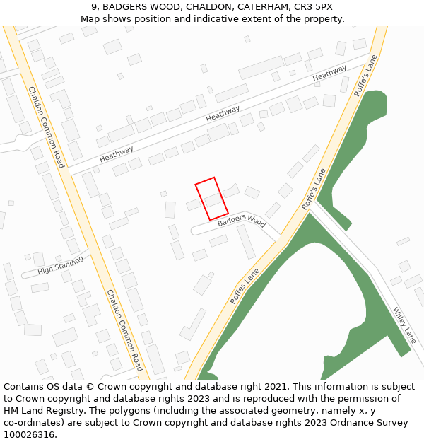 9, BADGERS WOOD, CHALDON, CATERHAM, CR3 5PX: Location map and indicative extent of plot