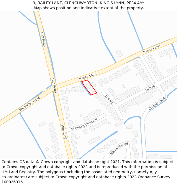 9, BAILEY LANE, CLENCHWARTON, KING'S LYNN, PE34 4AY: Location map and indicative extent of plot