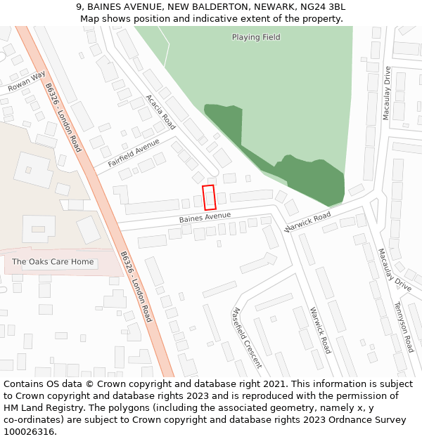 9, BAINES AVENUE, NEW BALDERTON, NEWARK, NG24 3BL: Location map and indicative extent of plot