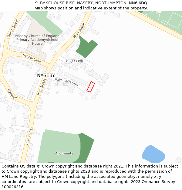 9, BAKEHOUSE RISE, NASEBY, NORTHAMPTON, NN6 6DQ: Location map and indicative extent of plot