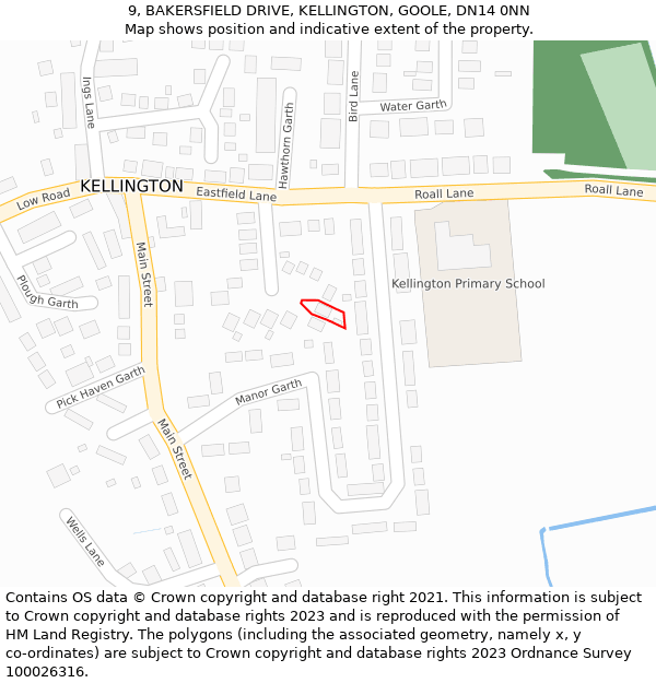 9, BAKERSFIELD DRIVE, KELLINGTON, GOOLE, DN14 0NN: Location map and indicative extent of plot