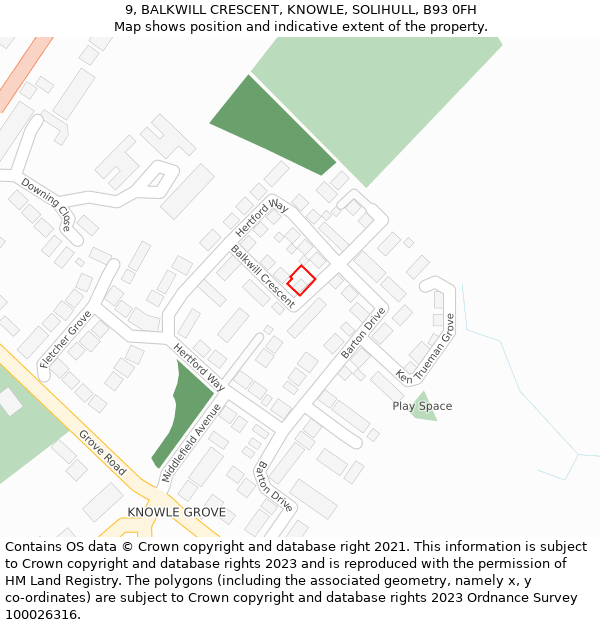 9, BALKWILL CRESCENT, KNOWLE, SOLIHULL, B93 0FH: Location map and indicative extent of plot