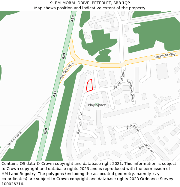 9, BALMORAL DRIVE, PETERLEE, SR8 1QP: Location map and indicative extent of plot
