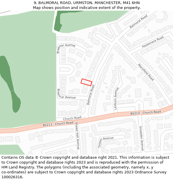 9, BALMORAL ROAD, URMSTON, MANCHESTER, M41 6HN: Location map and indicative extent of plot