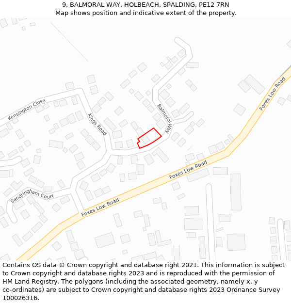 9, BALMORAL WAY, HOLBEACH, SPALDING, PE12 7RN: Location map and indicative extent of plot