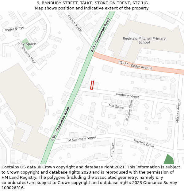 9, BANBURY STREET, TALKE, STOKE-ON-TRENT, ST7 1JG: Location map and indicative extent of plot