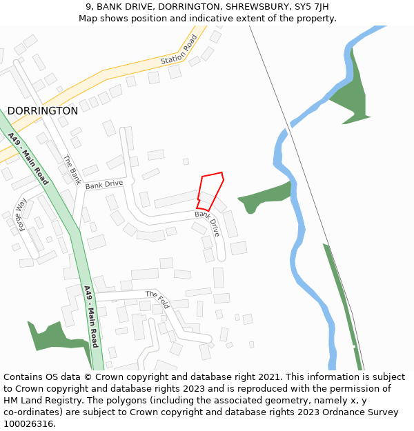 9, BANK DRIVE, DORRINGTON, SHREWSBURY, SY5 7JH: Location map and indicative extent of plot