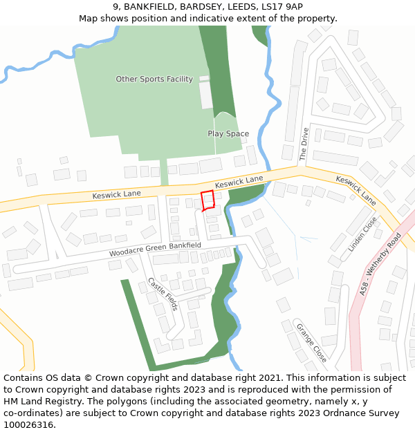 9, BANKFIELD, BARDSEY, LEEDS, LS17 9AP: Location map and indicative extent of plot