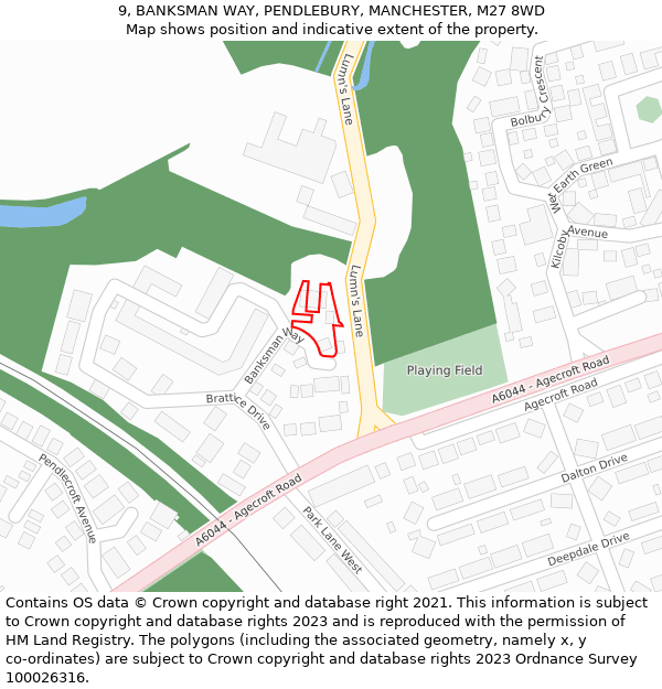 9, BANKSMAN WAY, PENDLEBURY, MANCHESTER, M27 8WD: Location map and indicative extent of plot