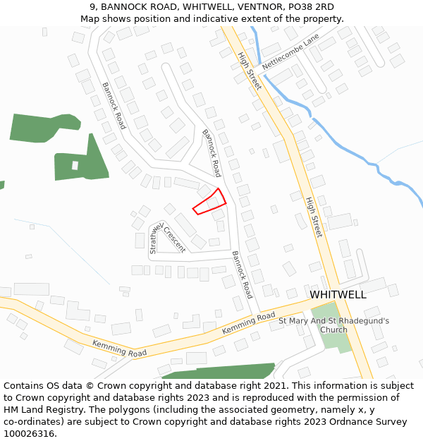 9, BANNOCK ROAD, WHITWELL, VENTNOR, PO38 2RD: Location map and indicative extent of plot