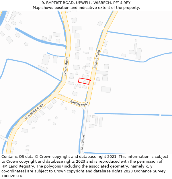 9, BAPTIST ROAD, UPWELL, WISBECH, PE14 9EY: Location map and indicative extent of plot