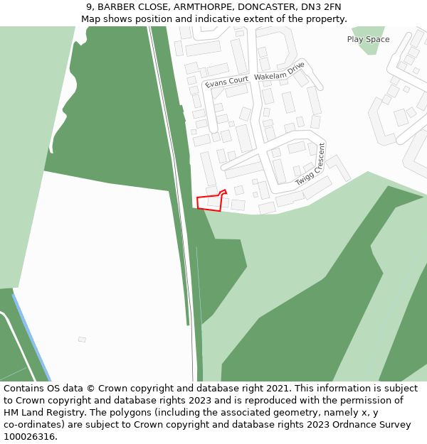 9, BARBER CLOSE, ARMTHORPE, DONCASTER, DN3 2FN: Location map and indicative extent of plot