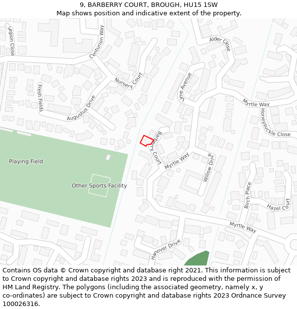 9, BARBERRY COURT, BROUGH, HU15 1SW: Location map and indicative extent of plot