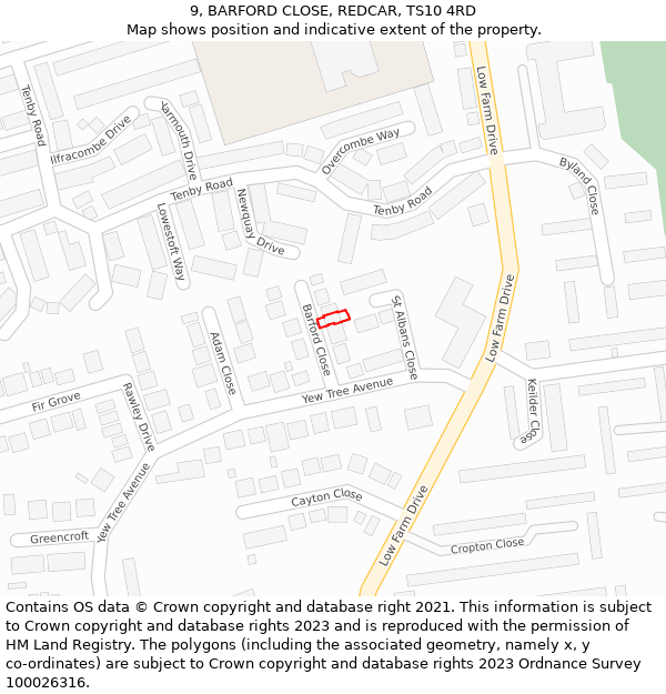 9, BARFORD CLOSE, REDCAR, TS10 4RD: Location map and indicative extent of plot