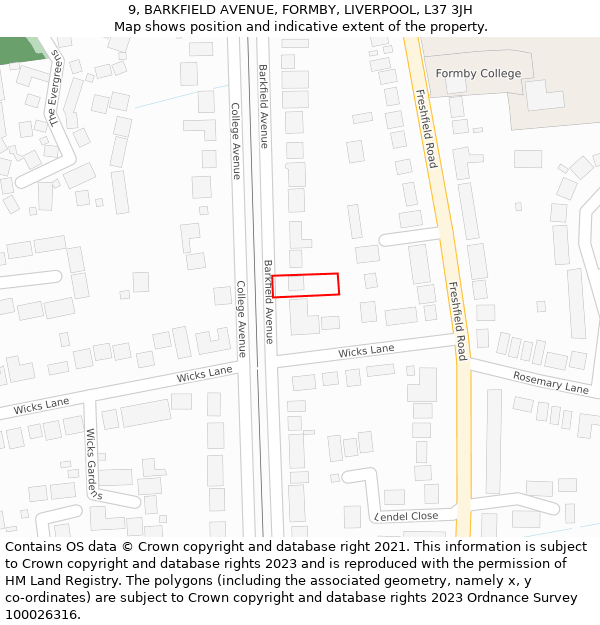 9, BARKFIELD AVENUE, FORMBY, LIVERPOOL, L37 3JH: Location map and indicative extent of plot