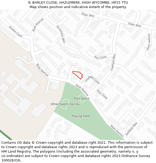 9, BARLEY CLOSE, HAZLEMERE, HIGH WYCOMBE, HP15 7TU: Location map and indicative extent of plot