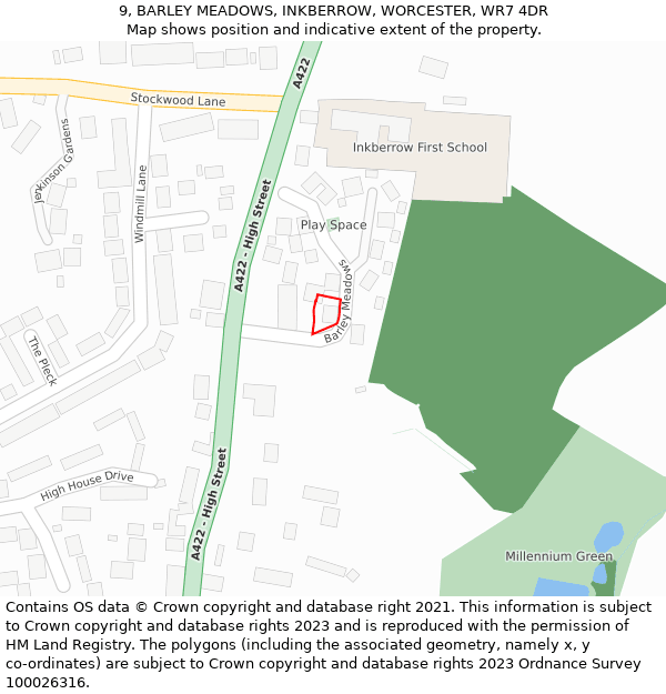 9, BARLEY MEADOWS, INKBERROW, WORCESTER, WR7 4DR: Location map and indicative extent of plot