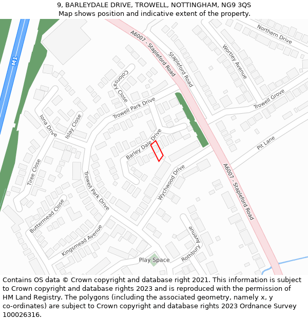 9, BARLEYDALE DRIVE, TROWELL, NOTTINGHAM, NG9 3QS: Location map and indicative extent of plot