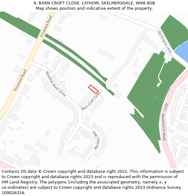 9, BARN CROFT CLOSE, LATHOM, SKELMERSDALE, WN8 8DB: Location map and indicative extent of plot