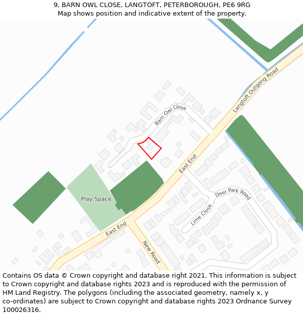 9, BARN OWL CLOSE, LANGTOFT, PETERBOROUGH, PE6 9RG: Location map and indicative extent of plot