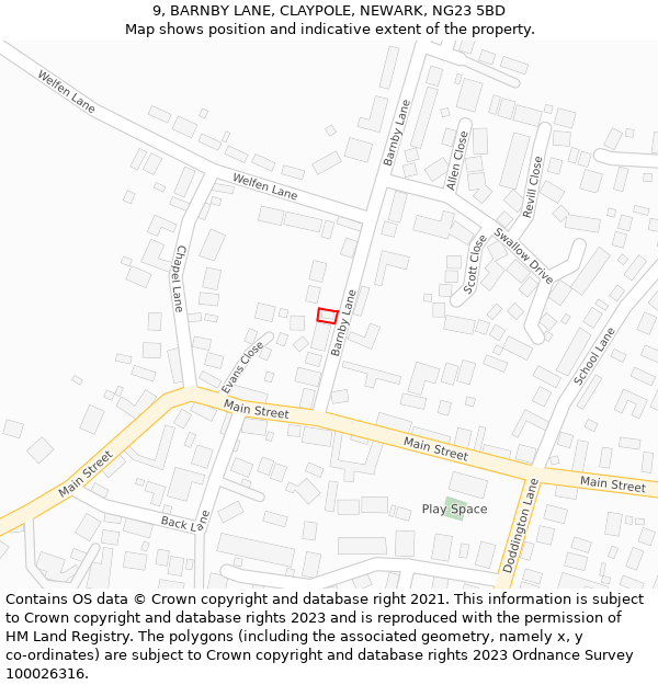 9, BARNBY LANE, CLAYPOLE, NEWARK, NG23 5BD: Location map and indicative extent of plot