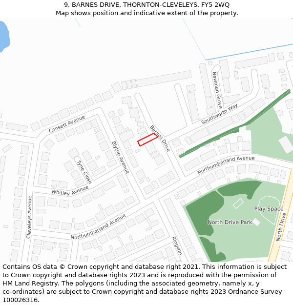 9, BARNES DRIVE, THORNTON-CLEVELEYS, FY5 2WQ: Location map and indicative extent of plot