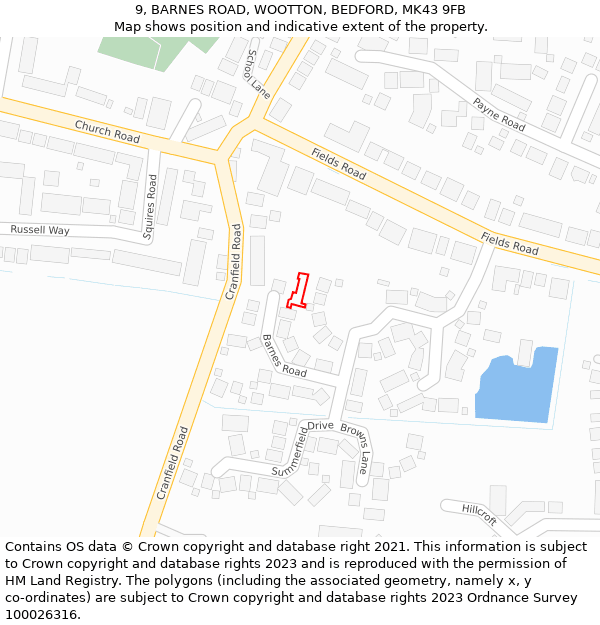 9, BARNES ROAD, WOOTTON, BEDFORD, MK43 9FB: Location map and indicative extent of plot