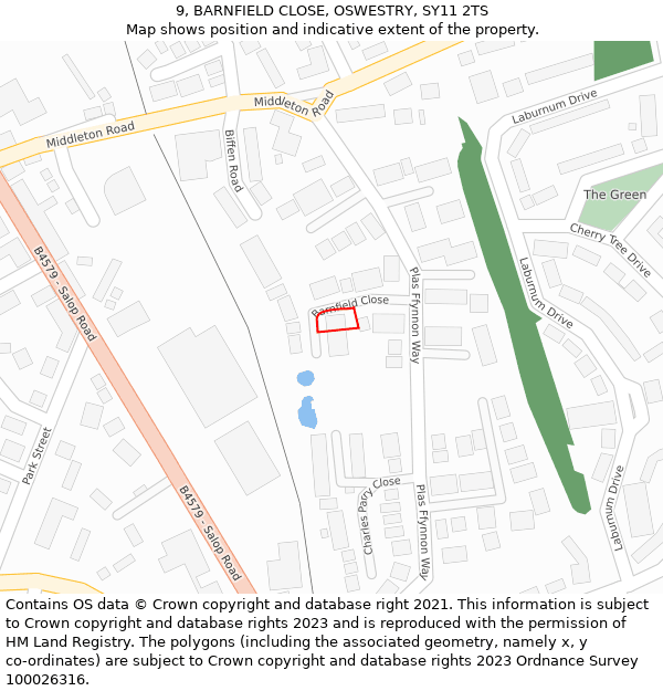 9, BARNFIELD CLOSE, OSWESTRY, SY11 2TS: Location map and indicative extent of plot