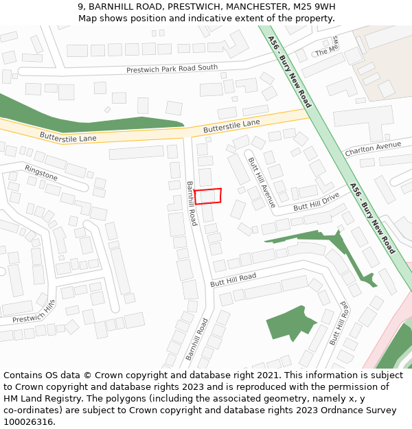 9, BARNHILL ROAD, PRESTWICH, MANCHESTER, M25 9WH: Location map and indicative extent of plot
