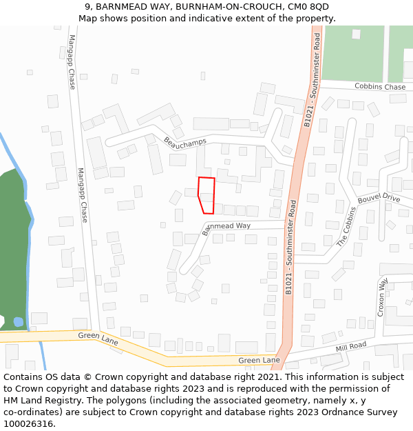 9, BARNMEAD WAY, BURNHAM-ON-CROUCH, CM0 8QD: Location map and indicative extent of plot