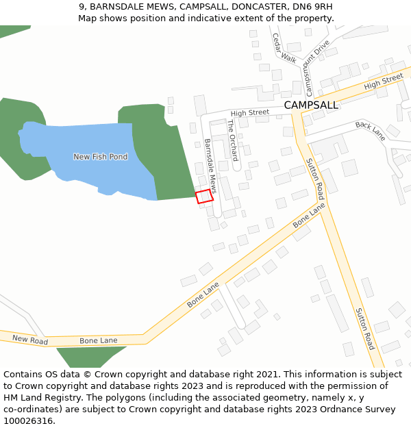 9, BARNSDALE MEWS, CAMPSALL, DONCASTER, DN6 9RH: Location map and indicative extent of plot