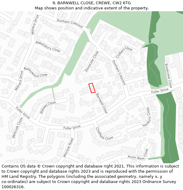 9, BARNWELL CLOSE, CREWE, CW2 6TG: Location map and indicative extent of plot