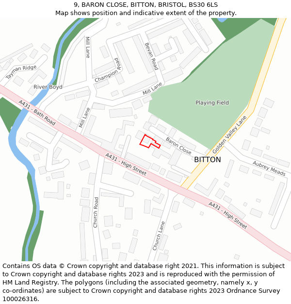 9, BARON CLOSE, BITTON, BRISTOL, BS30 6LS: Location map and indicative extent of plot