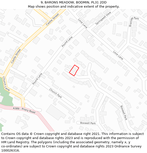 9, BARONS MEADOW, BODMIN, PL31 2DD: Location map and indicative extent of plot