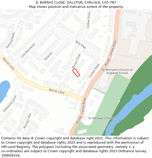 9, BARRAS CLOSE, DALSTON, CARLISLE, CA5 7NT: Location map and indicative extent of plot