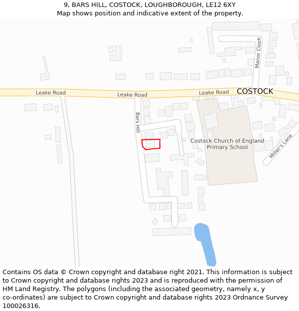 9, BARS HILL, COSTOCK, LOUGHBOROUGH, LE12 6XY: Location map and indicative extent of plot