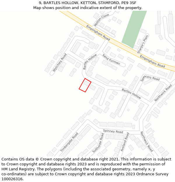 9, BARTLES HOLLOW, KETTON, STAMFORD, PE9 3SF: Location map and indicative extent of plot