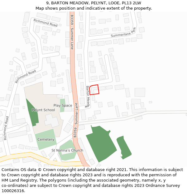 9, BARTON MEADOW, PELYNT, LOOE, PL13 2LW: Location map and indicative extent of plot