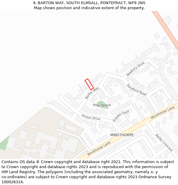 9, BARTON WAY, SOUTH ELMSALL, PONTEFRACT, WF9 2NS: Location map and indicative extent of plot