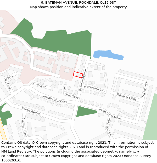 9, BATEMAN AVENUE, ROCHDALE, OL12 9ST: Location map and indicative extent of plot