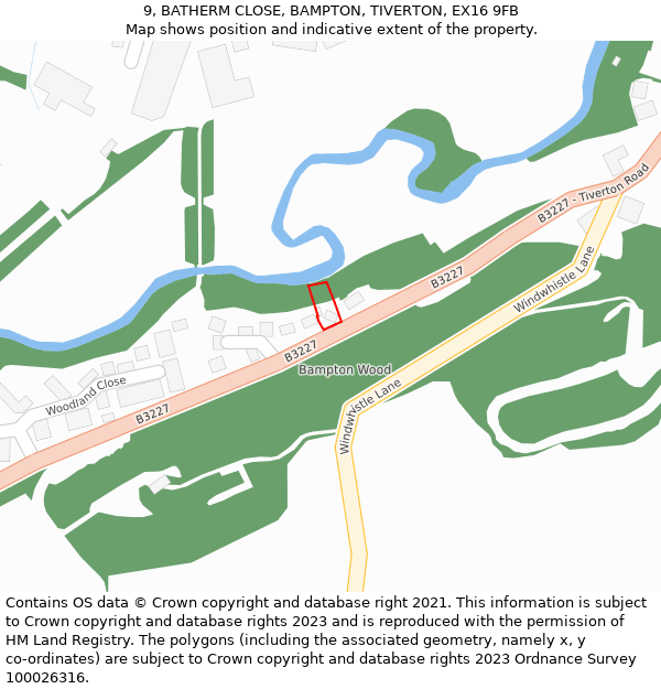 9, BATHERM CLOSE, BAMPTON, TIVERTON, EX16 9FB: Location map and indicative extent of plot