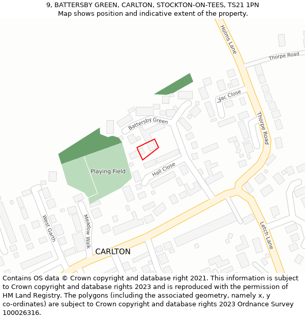 9, BATTERSBY GREEN, CARLTON, STOCKTON-ON-TEES, TS21 1PN: Location map and indicative extent of plot