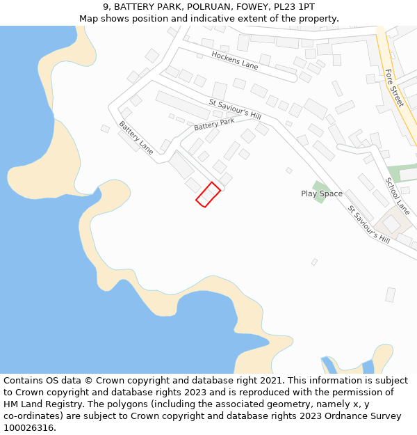 9, BATTERY PARK, POLRUAN, FOWEY, PL23 1PT: Location map and indicative extent of plot