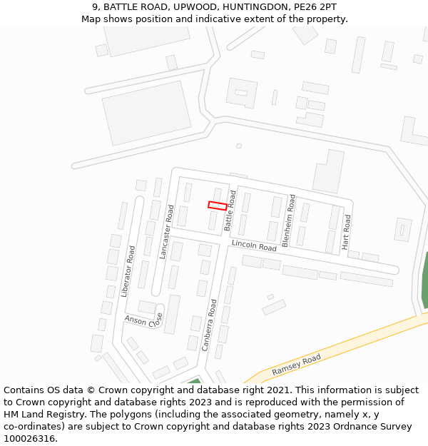 9, BATTLE ROAD, UPWOOD, HUNTINGDON, PE26 2PT: Location map and indicative extent of plot