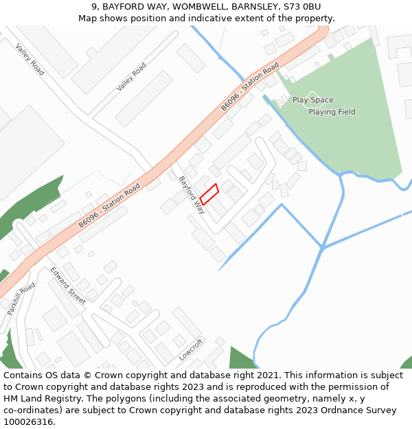 9, BAYFORD WAY, WOMBWELL, BARNSLEY, S73 0BU: Location map and indicative extent of plot